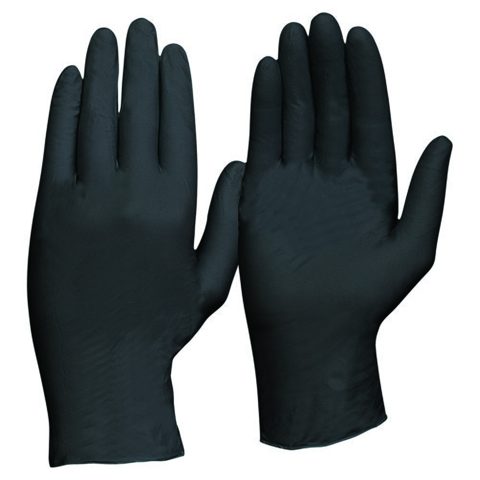 SAFETY DISPOSABLE NITRILE GLOVES SIZE LGE BLACK H/DUTY POWDER FREE